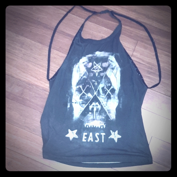 Black  skull design  halter top  w. sequins straps - Picture 1 of 5